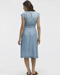 Cap-Sleeve Fit-and-Flare Tencel Midi Dress