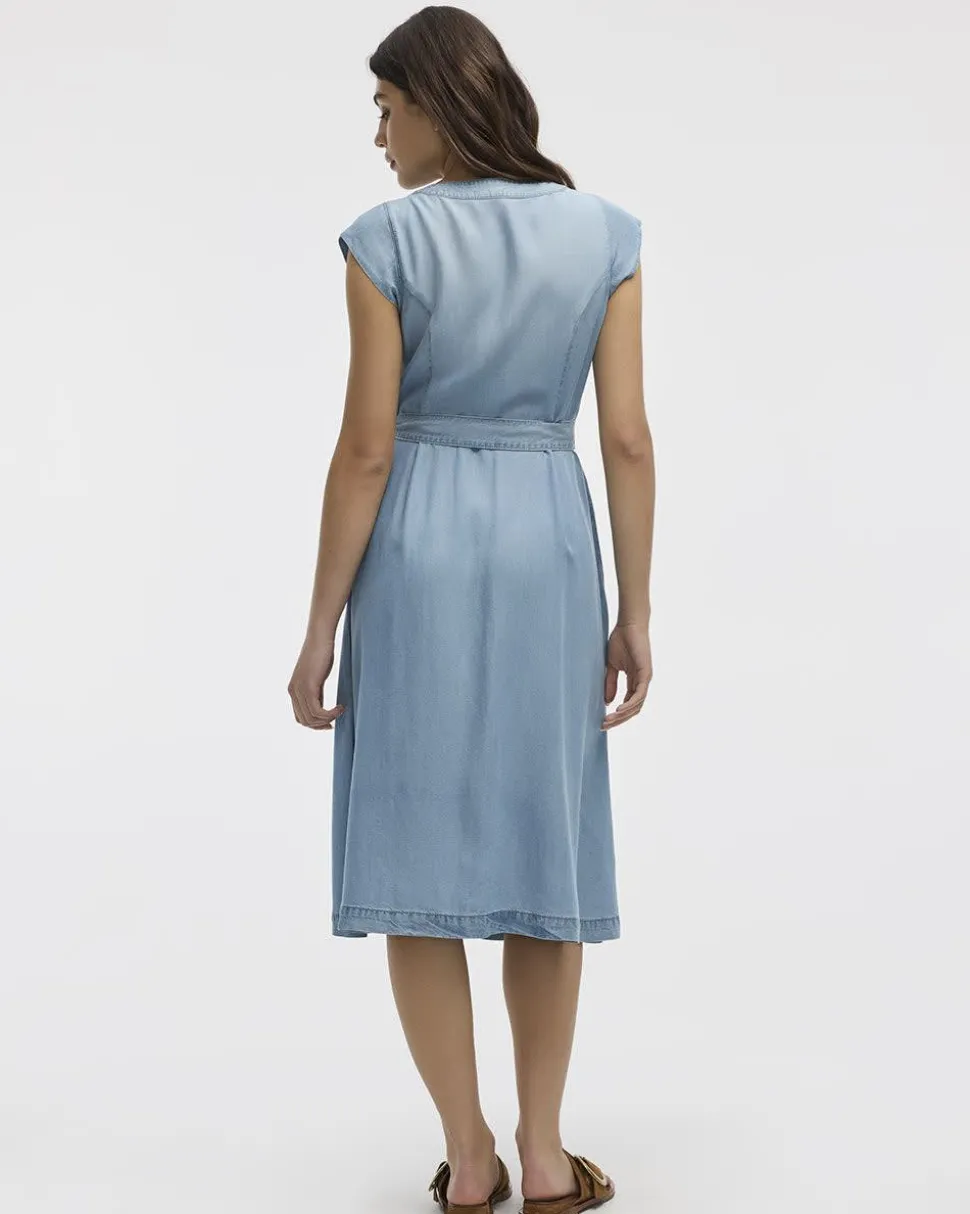 Cap-Sleeve Fit-and-Flare Tencel Midi Dress