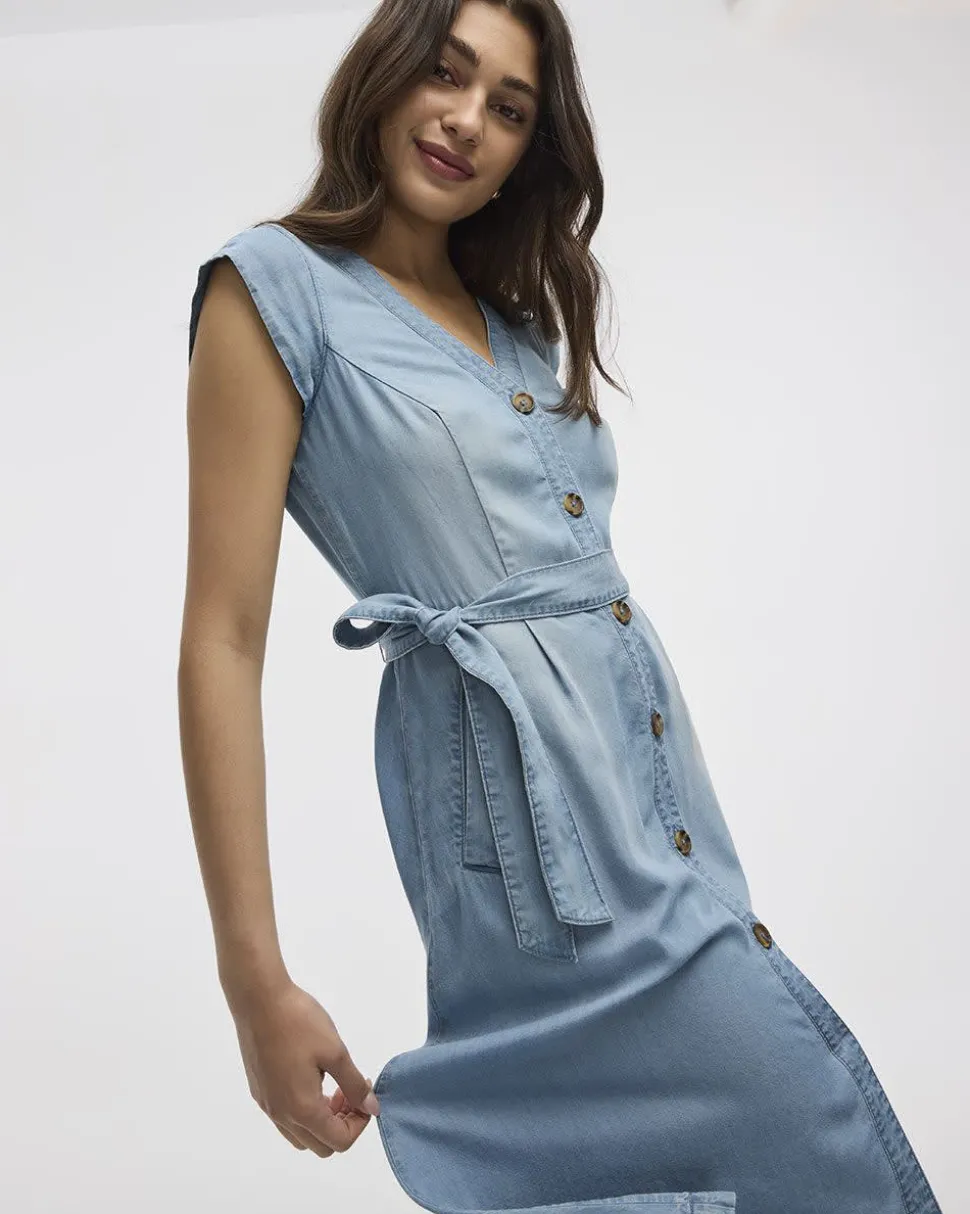 Cap-Sleeve Fit-and-Flare Tencel Midi Dress