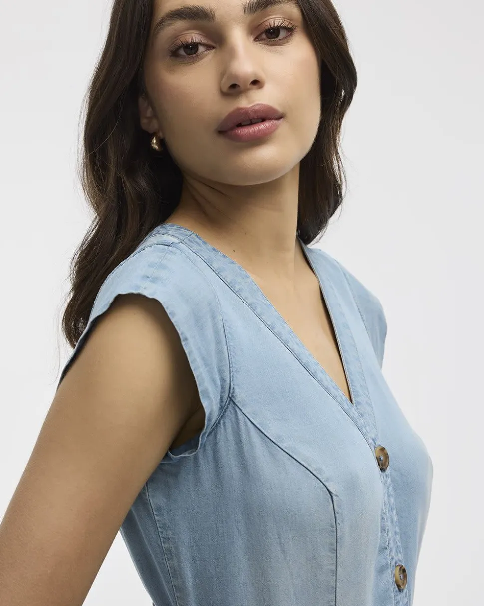 Cap-Sleeve Fit-and-Flare Tencel Midi Dress