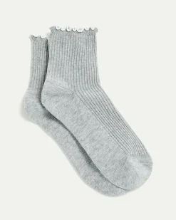 Cotton Anklet Socks with Ruffled Hems