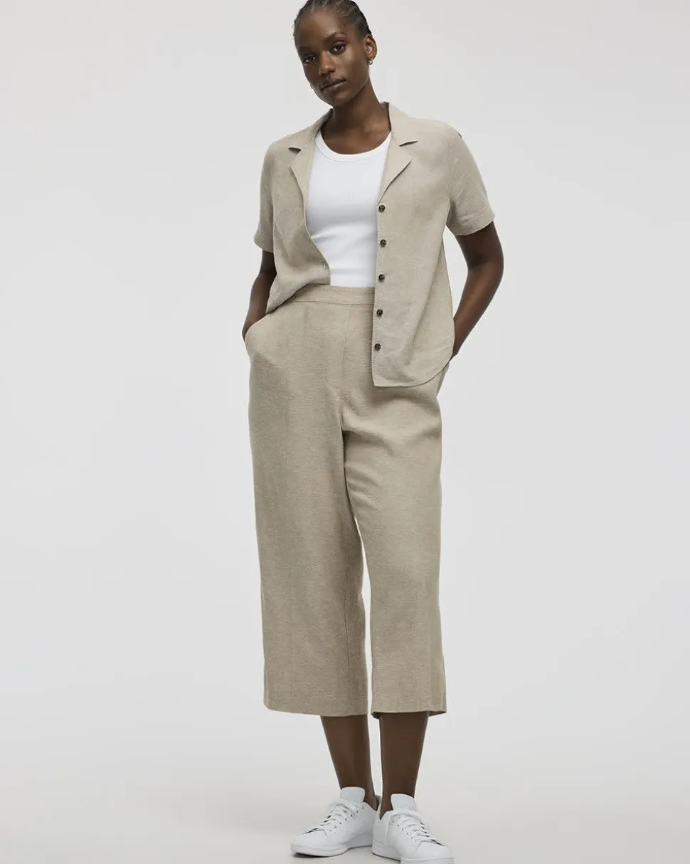 Cropped Wide-Leg Linen-Blend Pant
