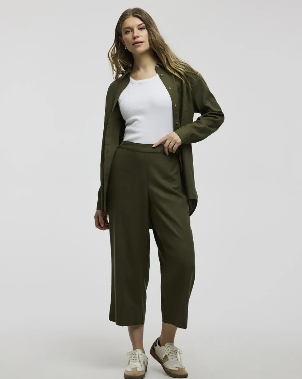 Cropped Wide-Leg Linen-Blend Pant