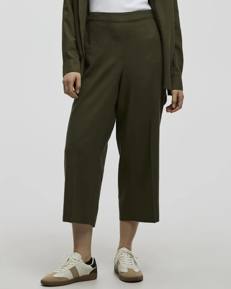 Cropped Wide-Leg Linen-Blend Pant