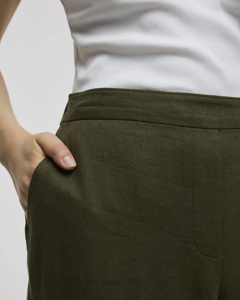 Cropped Wide-Leg Linen-Blend Pant