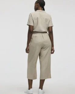 Cropped Wide-Leg Linen-Blend Pant - Petite