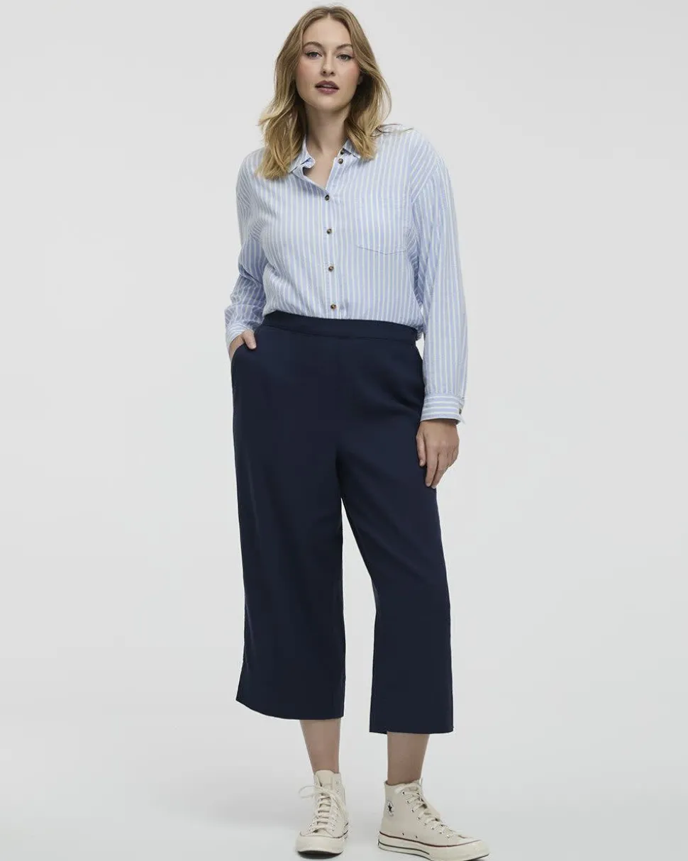 Cropped Wide-Leg Linen-Blend Pant - Petite