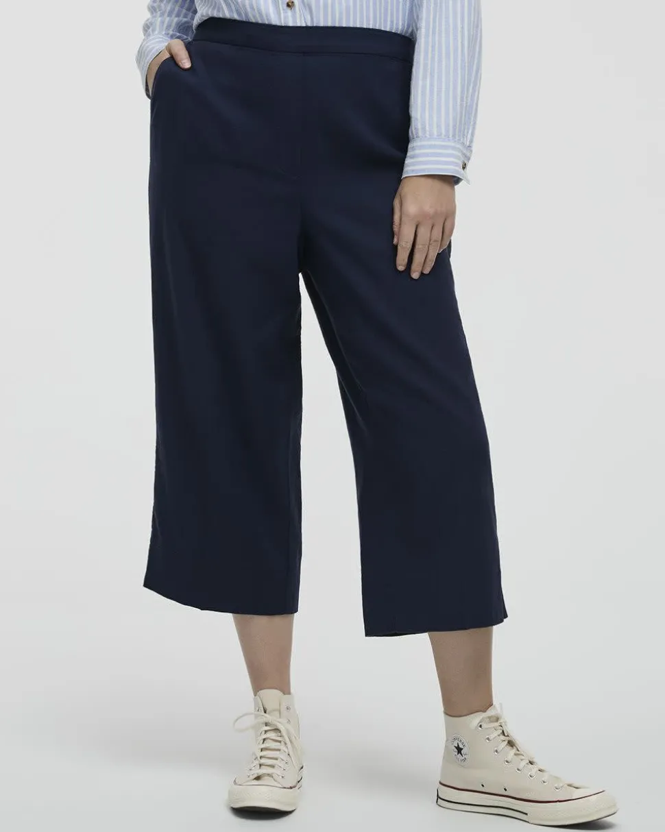 Cropped Wide-Leg Linen-Blend Pant - Petite
