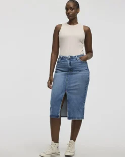 Denim Pencil Midi Skirt