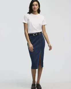 Denim Pull-On Midi Skirt