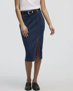 Denim Pull-On Midi Skirt