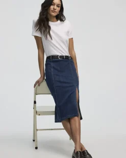 Denim Pull-On Midi Skirt