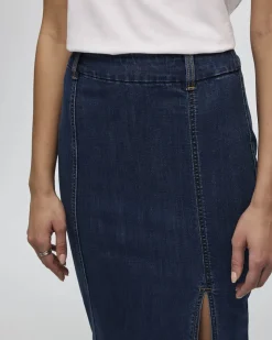 Denim Pull-On Midi Skirt