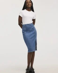 Denim Pull-On Midi Skirt