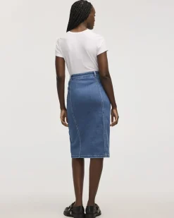 Denim Pull-On Midi Skirt