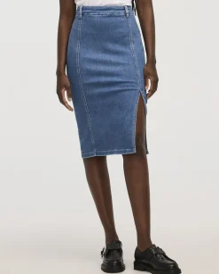 Denim Pull-On Midi Skirt