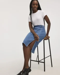 Denim Pull-On Midi Skirt