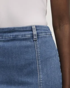 Denim Pull-On Midi Skirt
