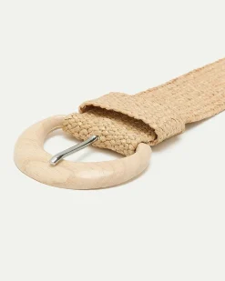 Elastic Straw Belt with Wooden Buckle