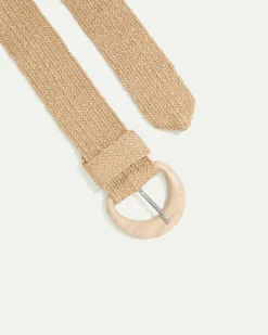 Elastic Straw Belt with Wooden Buckle