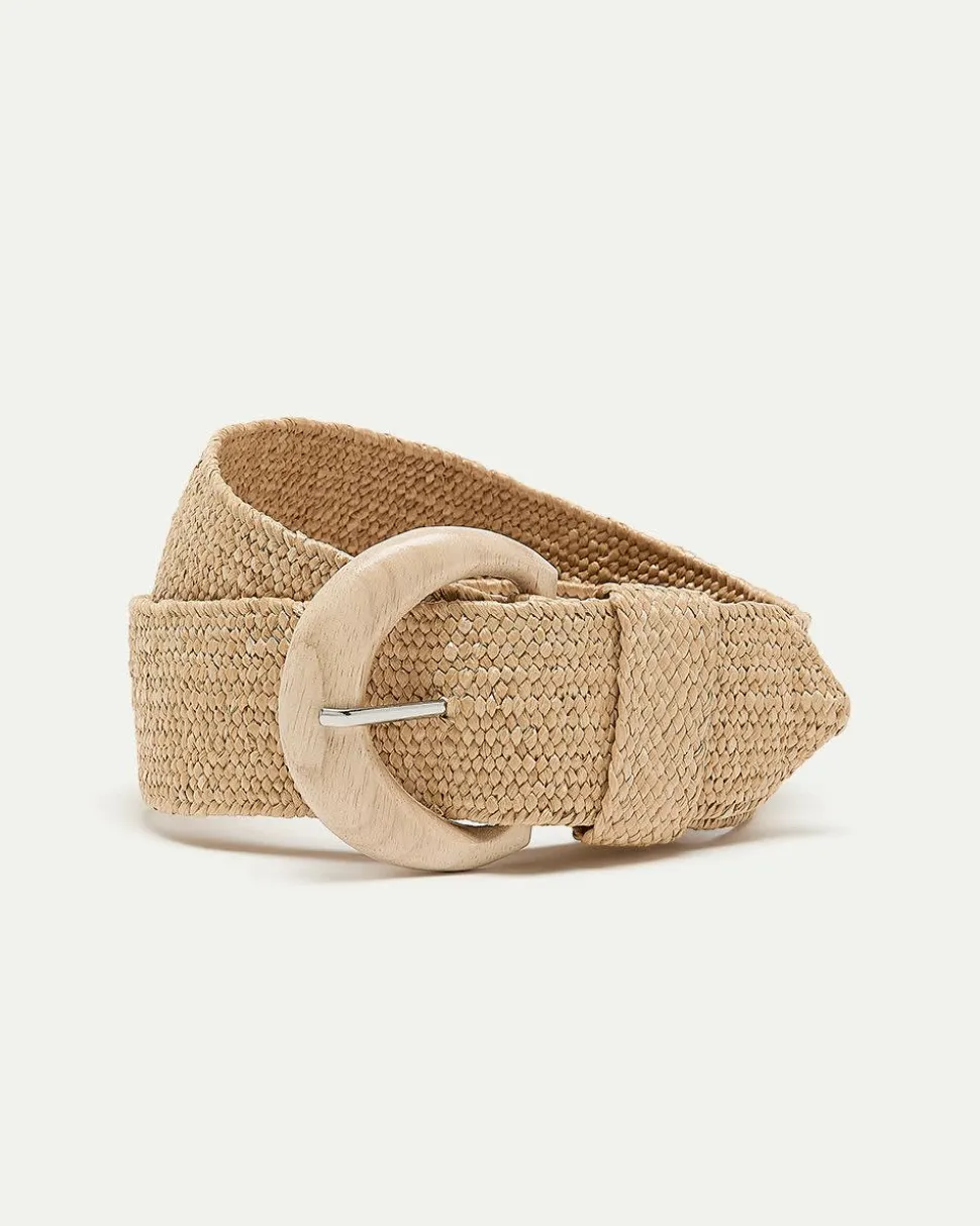 Elastic Straw Belt with Wooden Buckle