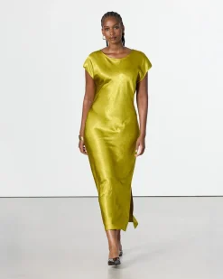 Extended-Sleeve Boat-Neck Maxi Dress