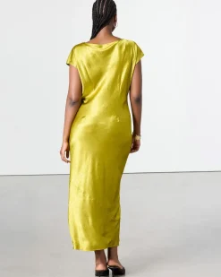 Extended-Sleeve Boat-Neck Maxi Dress