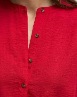 Extended-Sleeve Crew-Neck Buttoned-Down Blouse