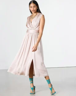 Extended-Sleeve Maxi Dress with Wrap V Neckline