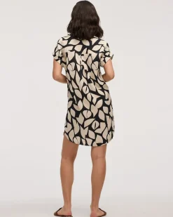 Extended-Sleeve Shift Dress with Split Neckline