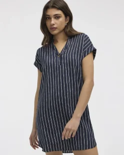 Extended-Sleeve Shift Dress with Split Neckline