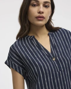 Extended-Sleeve Shift Dress with Split Neckline
