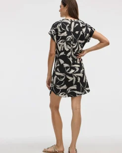 Extended-Sleeve Shift Dress with Split Neckline