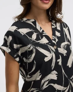 Extended-Sleeve Shift Dress with Split Neckline