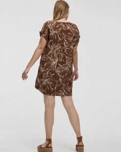 Extended-Sleeve Shift Dress with Split Neckline