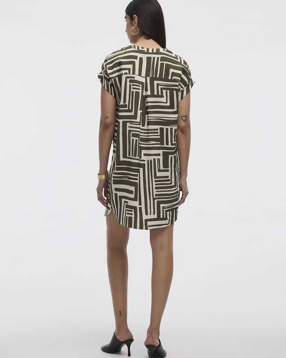 Extended-Sleeve Shift Dress with Split Neckline