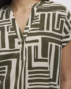 Extended-Sleeve Shift Dress with Split Neckline