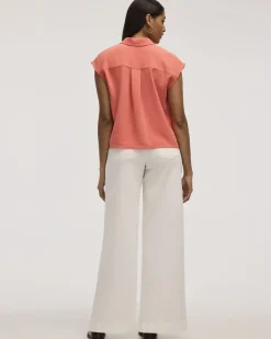 Extended-Sleeve Short Boxy Blouse with Shirt Collar