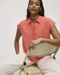 Extended-Sleeve Short Boxy Blouse with Shirt Collar