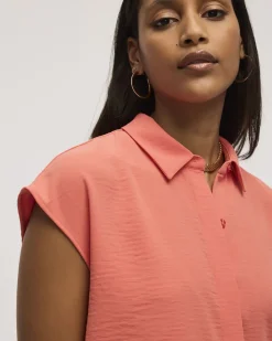 Extended-Sleeve Short Boxy Blouse with Shirt Collar