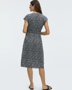Extended-Sleeve V-Neck Midi Dress