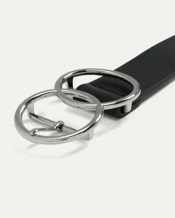 Faux Leather Belt with Double Ring Buckle