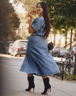 Flowy Denim Midi Skirt