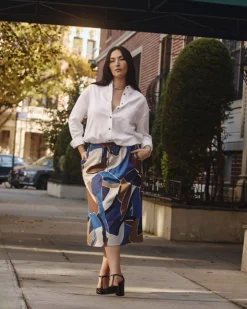 Linen-Blend Midi Skirt