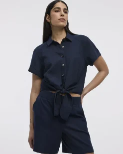 Linen-Blend Shorts with Elastic Waistband