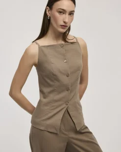 Linen-Blend Square-Neck Vest