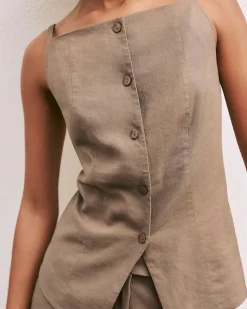 Linen-Blend Square-Neck Vest