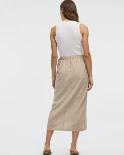 Linen-Blend Wrap Midi Skirt