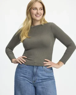 Long-Sleeve Boat-Neck Ribbed Top