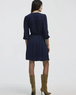 Long-Sleeve Crew-Neck Dress with Embroidered Details